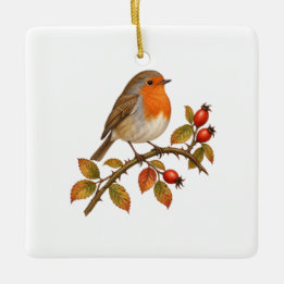 Herfst Robin voor een Bos Kerst Keramisch Ornament
