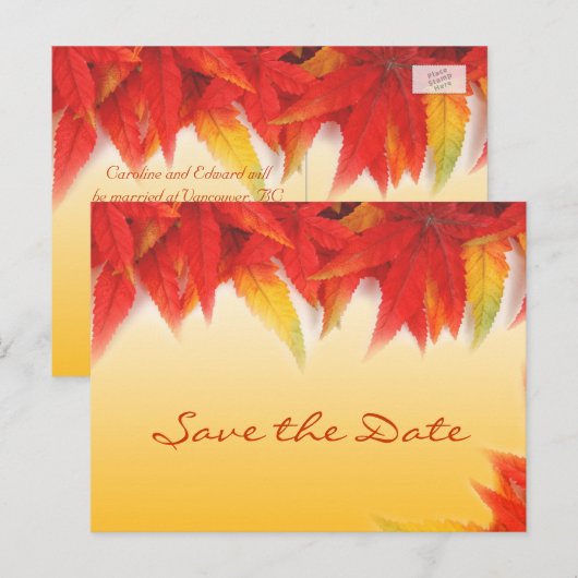 Herfst rode bladeren bruiloft, behalve de date bri aankondigingskaart (Voorkant / Achterkant)