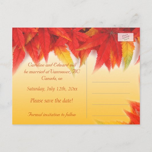 Herfst rode bladeren bruiloft, behalve de date bri aankondigingskaart (Achterkant)