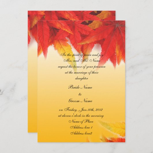 Herfst rode bladeren trouwuitnodiging kaart (Voorkant / Achterkant)