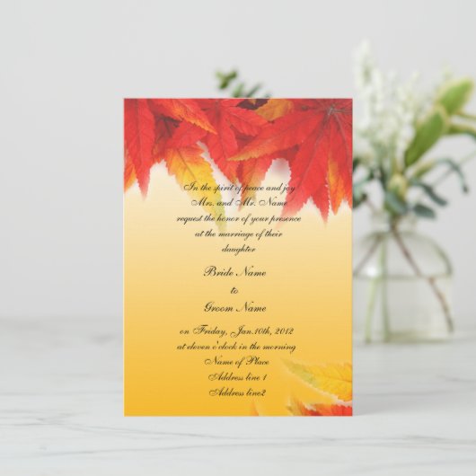 Herfst rode bladeren trouwuitnodiging kaart (Staand voorkant)
