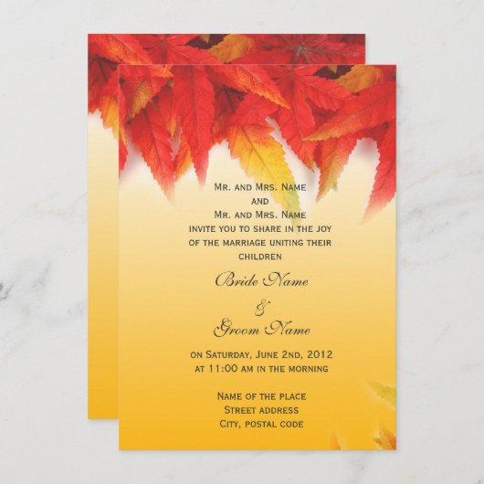 Herfst rode bladeren trouwuitnodiging kaart (Voorkant / Achterkant)