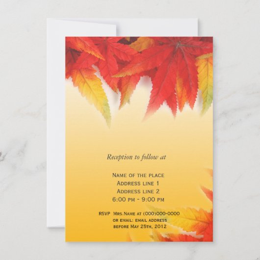 Herfst rode bladeren trouwuitnodiging kaart (Achterkant)