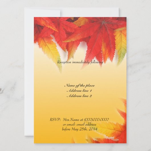 Herfst rode bladeren, uitnodiging voor het huwelij (Achterkant)