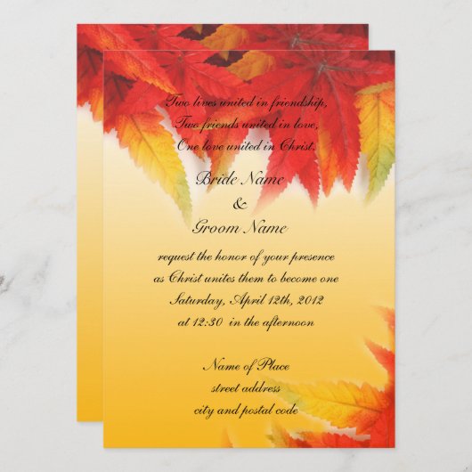 Herfst rode bladeren, uitnodiging voor het huwelij (Voorkant / Achterkant)