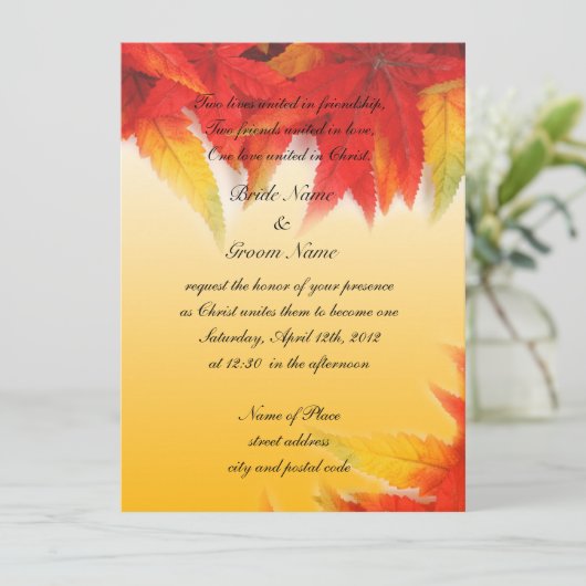 Herfst rode bladeren, uitnodiging voor het huwelij (Staand voorkant)