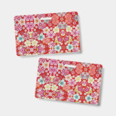 Herfst Rode Bloemengelegentie Chirimen Badge (Voor- en achterkant)