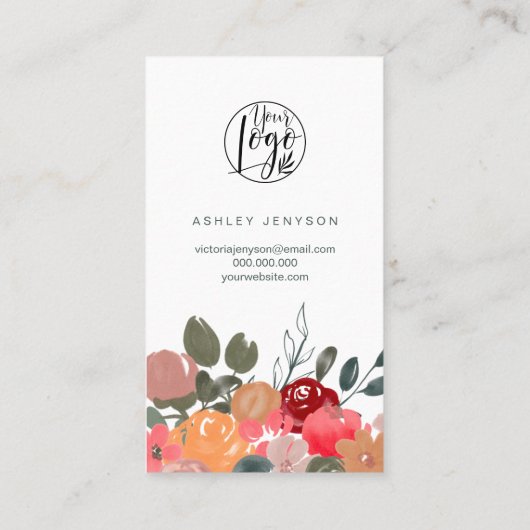 Herfst rode florale waterverf logo dank u visitekaartje (Achterkant)