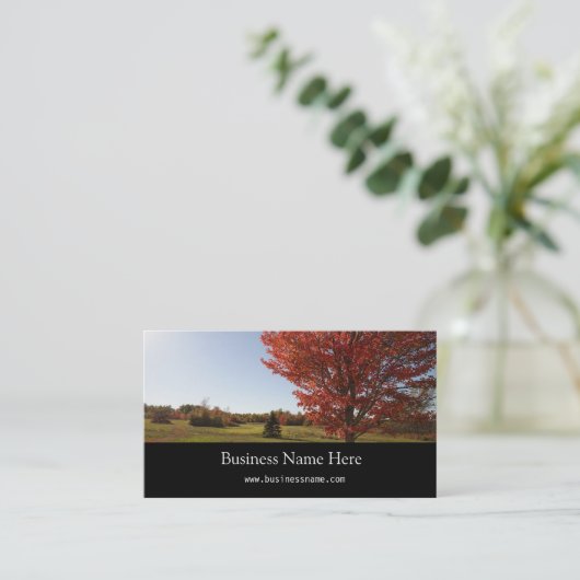 Herfst rode maple boomlandschap visitekaartje (Staand voorkant)