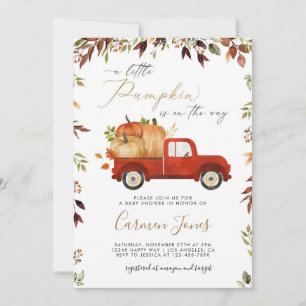 Herfst Rode Pompoen Vrachtwagen Baby shower Uitnod Kaart