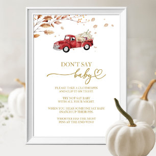 Herfst Rode Truck Niet Zeggen Baby Shower Spel Bor Poster