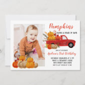 Herfst Rode Truck Pompoen Verjaardag met foto Kaart (Voorkant)