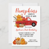 Herfst Rode Truck Pompoen Verjaardagsuitnodiging Kaart (Voorkant)