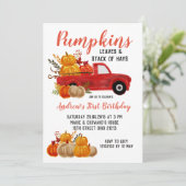 Herfst Rode Truck Pompoen Verjaardagsuitnodiging Kaart (Staand voorkant)