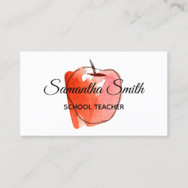 Herfst Rode Waterverf Apple School Leraar Visitekaartje