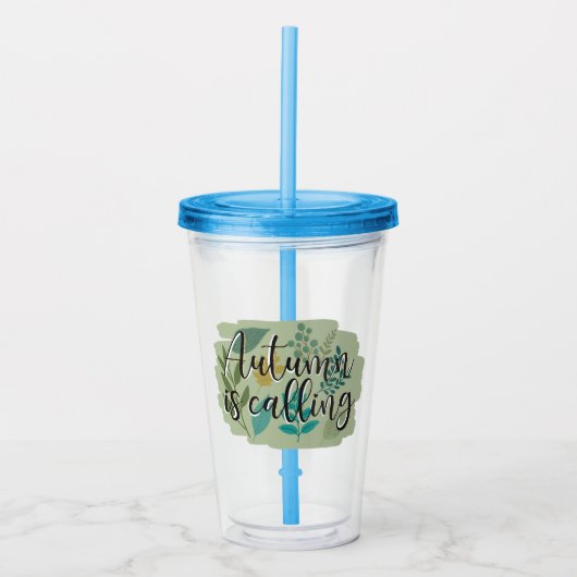 Herfst roept - Herfstbladeren op een groene achter Acryl Drinkbeker (Voorkant)