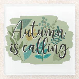 Herfst roept - Herfstbladeren op een groene achter Glazen Onderzetter