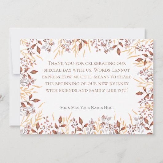 Herfst Roest & Bruin Boho Moderne Bruiloft Bedankkaart (Achterkant)
