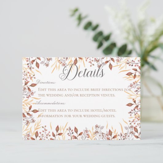 Herfst Roest & Bruin Boho Moderne Details Bruiloft Informatiekaartje (Staand voorkant)