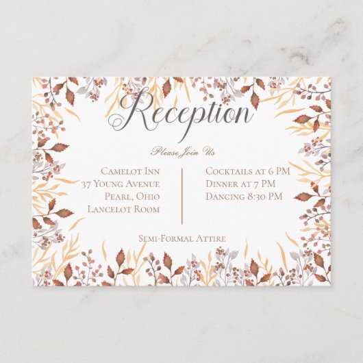 Herfst Roest & Bruin Boho Moderne Receptie Bruilof Informatiekaartje (Voorkant)