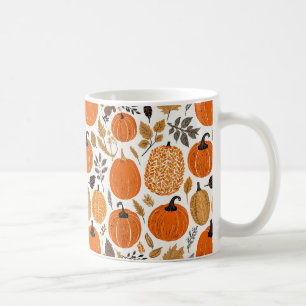 Herfst Roest Oranje Pompoenen Loofpatroon Koffiemok
