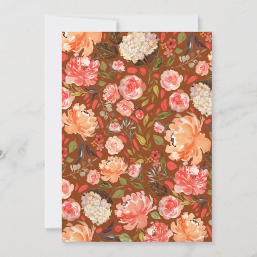 Herfst Roest Perzik Olijf Waterverf Bloemenbruilof Kaart (Achterkant)