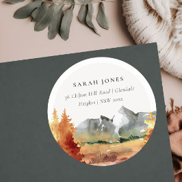 Herfst Roest Sinaasappel Bergbomen Bladerdak Adres Ronde Sticker