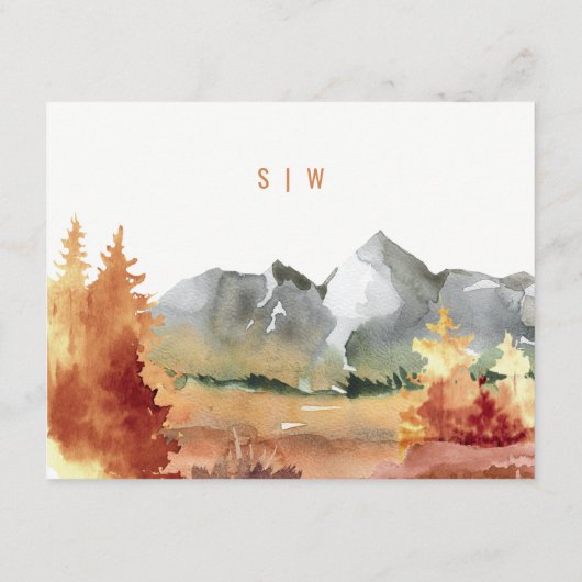 Herfst Roest Sinaasappel Bergbomen Bruiloft Detail Informatiekaartje (Achterkant)