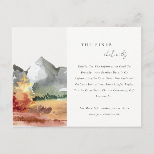 Herfst Roest Sinaasappel Bergbomen Bruiloft Detail Informatiekaartje (Voorkant)