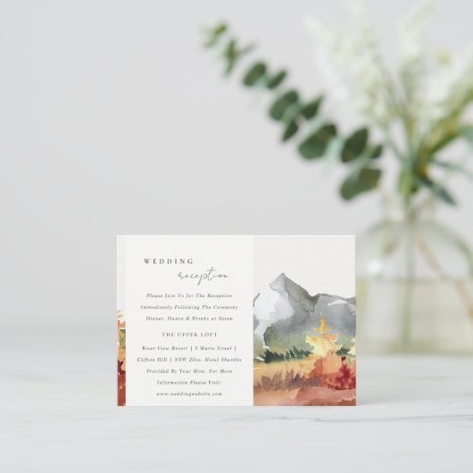 Herfst Roest Sinaasappel Bergbomen Trouwreceptie Informatiekaartje (Staand voorkant)