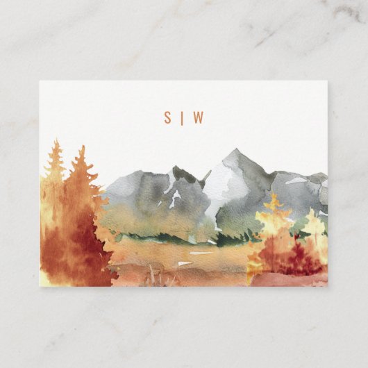 Herfst Roest Sinaasappel Bergbomen Trouwreceptie Informatiekaartje (Achterkant)