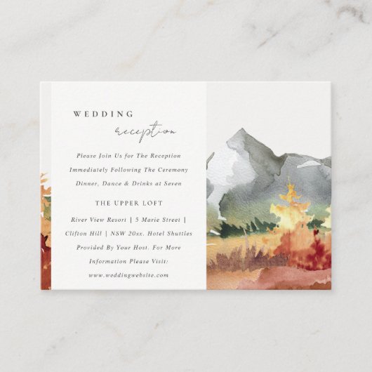 Herfst Roest Sinaasappel Bergbomen Trouwreceptie Informatiekaartje (Voorkant)