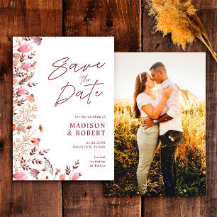 Herfst Roestig Boho Chic Wilde Bloem Foto Bruiloft Save The Date