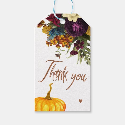 Herfst roestig bordeauxrood bloemig babyshower bed cadeaulabel (Voorkant)