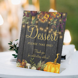 Herfst roestig houten trouw dessert bord reclamebord met voetstuk