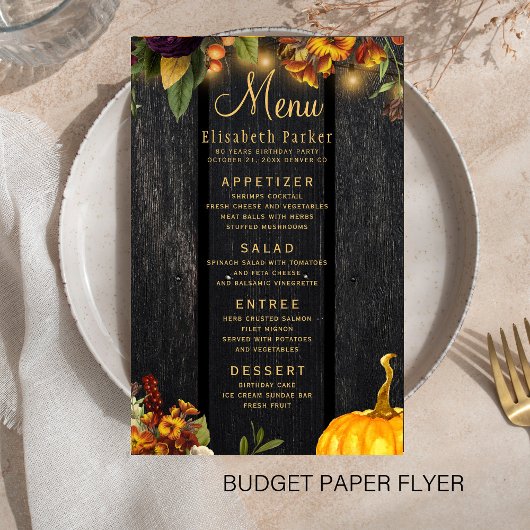 Herfst roestig houten trouwmenu flyer