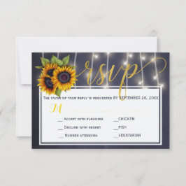 Herfst roestig navy zonnebloemen bruiloft script r RSVP kaartje