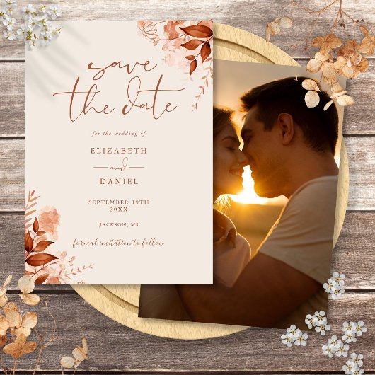 Herfst Roestige Bloem Foto Bruiloft Save The Date