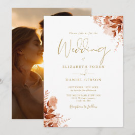 Herfst Roestige Bloem Foto Chic Gouden Trouw Kaart