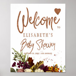 Herfst roestige bloemen babyshower welkomstbord poster