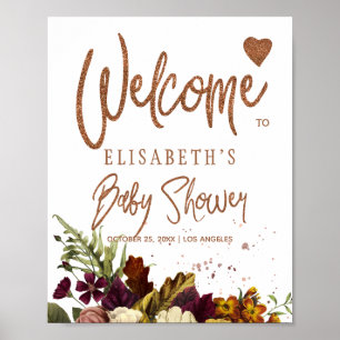 Herfst roestige bloemen babyshower welkomstbord poster