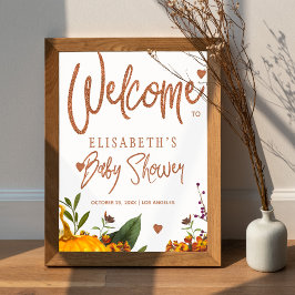 Herfst roestige bloemen babyshower welkomstbord poster