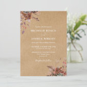 Herfst Roestige Bloemige Monogram Bruiloft Kaart (Staand voorkant)