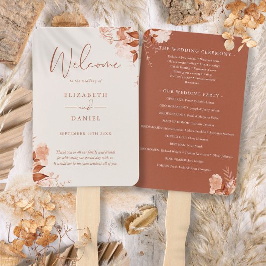 Herfst Roestige Bloemige Trouwprogramma Handwaaier