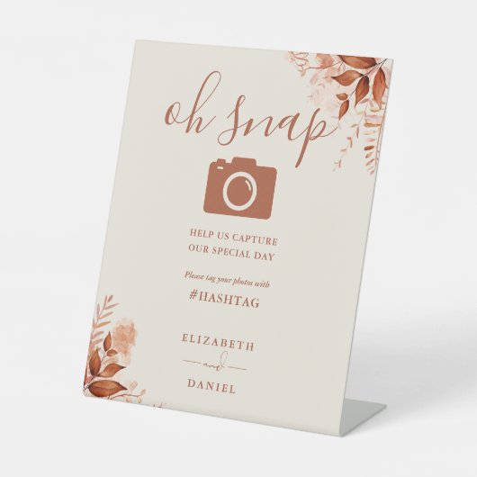 Herfst Roestige Bloemrijke Script Oh Snap Foto Reclamebord Met Voetstuk (Voorkant)