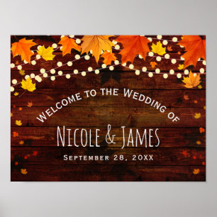 Herfst Roestige Houten & String Lichtjes Bruiloft Poster