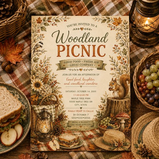Herfst Roestige Oogst Bos Picknick Kaart