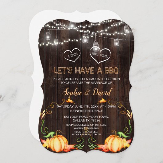 Herfst Roestige Pompoenen Slingerlichten Hout I DO Kaart (Voorkant / Achterkant)