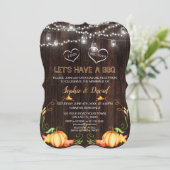 Herfst Roestige Pompoenen Slingerlichten Hout I DO Kaart (Staand voorkant)