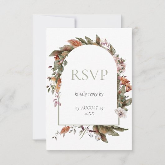 Herfst Romance Boog Bloemen Huwelijk RSVP Kaartje (Voorkant)